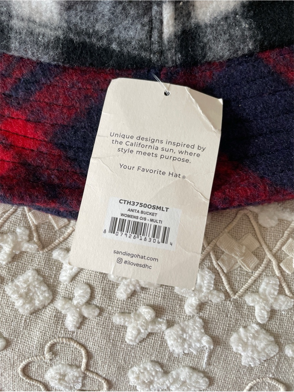 NWT San Diego Hat Company Anita Bucket Hat Plaid Wool Blend O/S - Picture 5 of 7